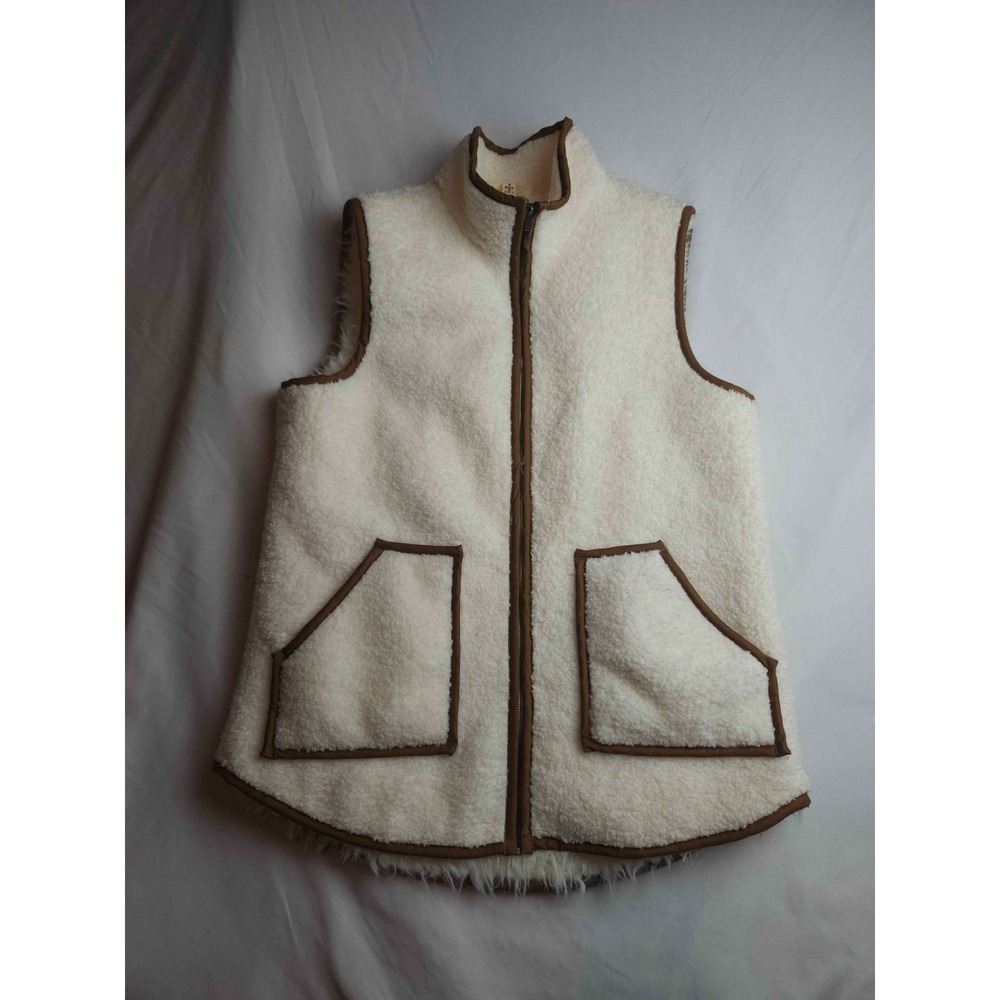 Crescent Sweater Vest Womens S Beige Sherpa Fleece Full Zip Earthy Gorpcore